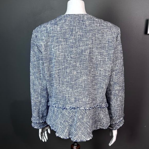 Lafayette 148 jacket size 16 tweed blazer white blue moto cotton business office - Picture 10 of 14
